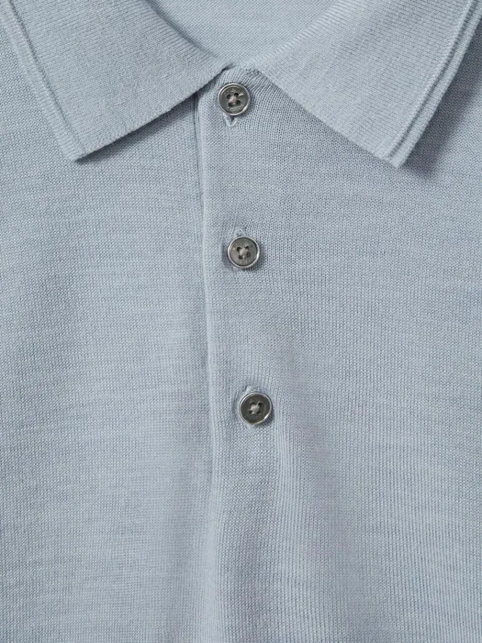 REISS Polo Shirts Men Merino Wool Polo Shirt Soft Blue Melange
