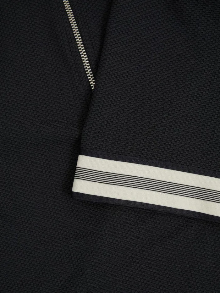 REISS Polo Shirts Men Textured Contrast Trim HalfZip Polo Shirt Navy