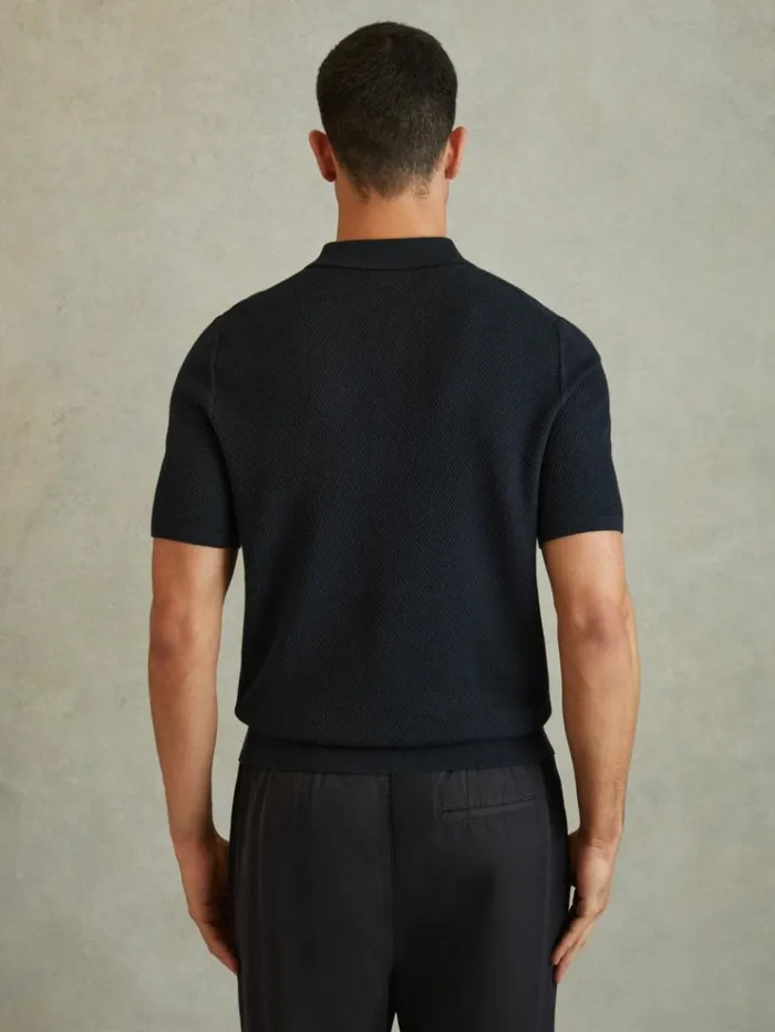 REISS Polo Shirts Men Textured HalfZip Polo Shirt Navy