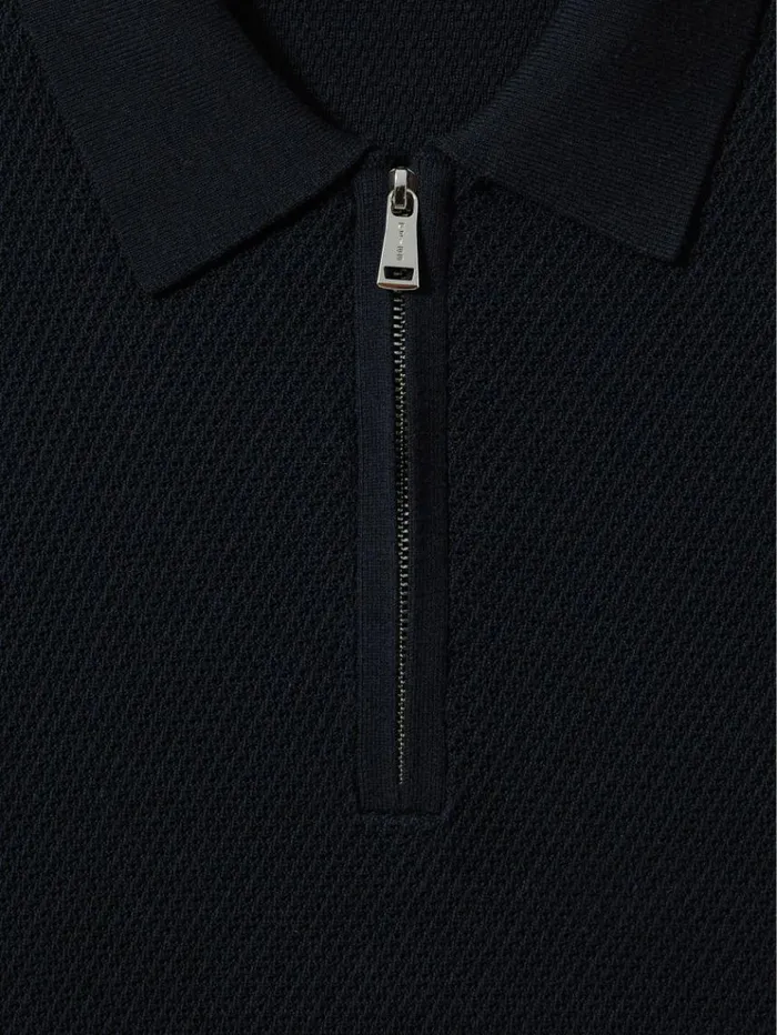 REISS Polo Shirts Men Textured HalfZip Polo Shirt Navy