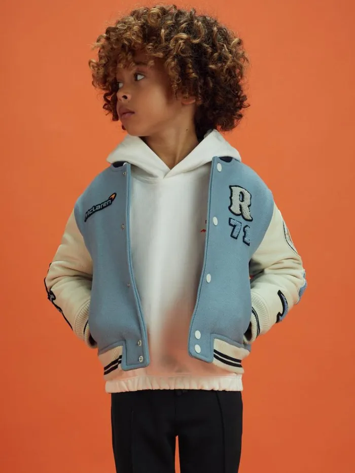 REISS Reiss X Mclaren F1 Team Children McLaren F1 Leather Varsity Jacket Airforce Blueecru REISS Reiss X Mclaren F1 Team Children McLaren F1 Leather Varsity Jacket Airforce Blueecru