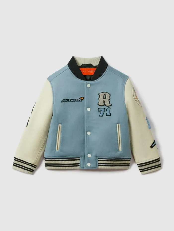 REISS Reiss X Mclaren F1 Team Children McLaren F1 Leather Varsity Jacket Airforce Blueecru