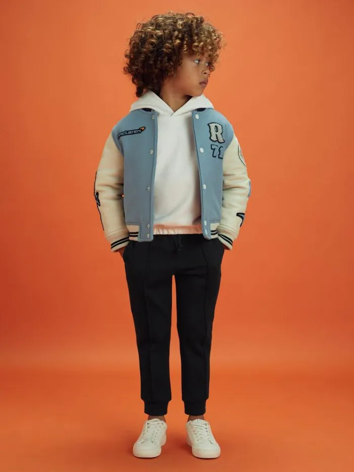 REISS Reiss X Mclaren F1 Team Children McLaren F1 Leather Varsity Jacket Airforce Blueecru