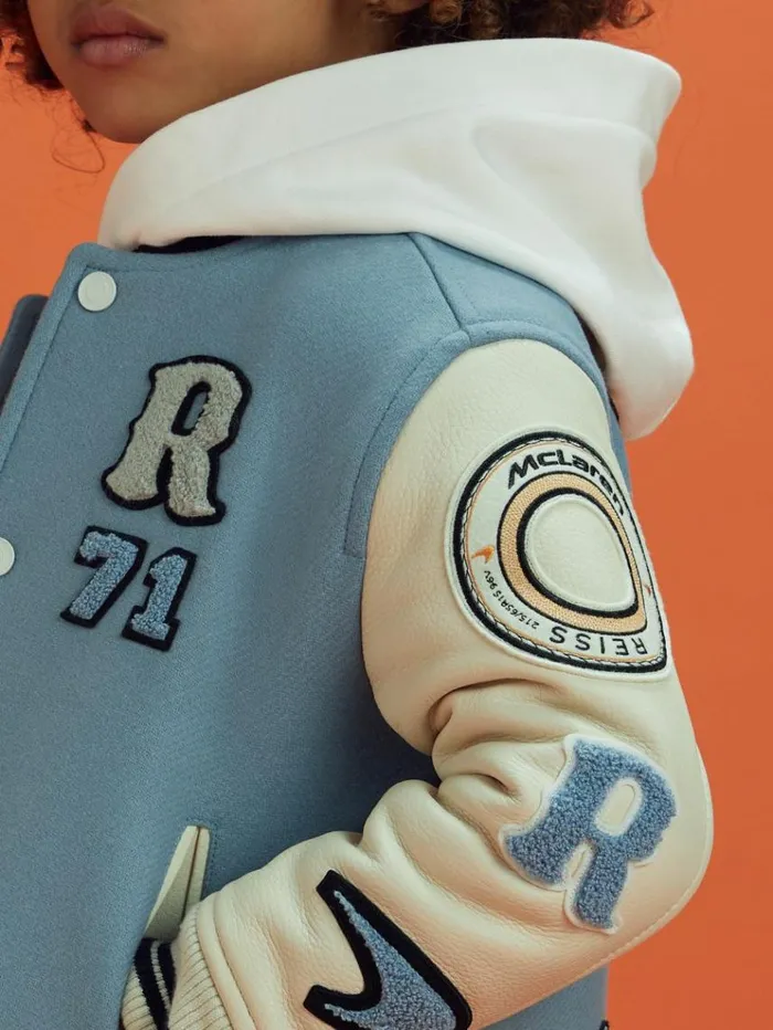 REISS Reiss X Mclaren F1 Team Children McLaren F1 Leather Varsity Jacket Airforce Blueecru