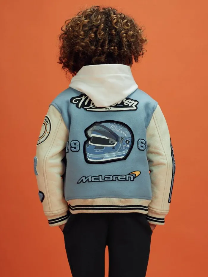 REISS Reiss X Mclaren F1 Team Children McLaren F1 Leather Varsity Jacket Airforce Blueecru