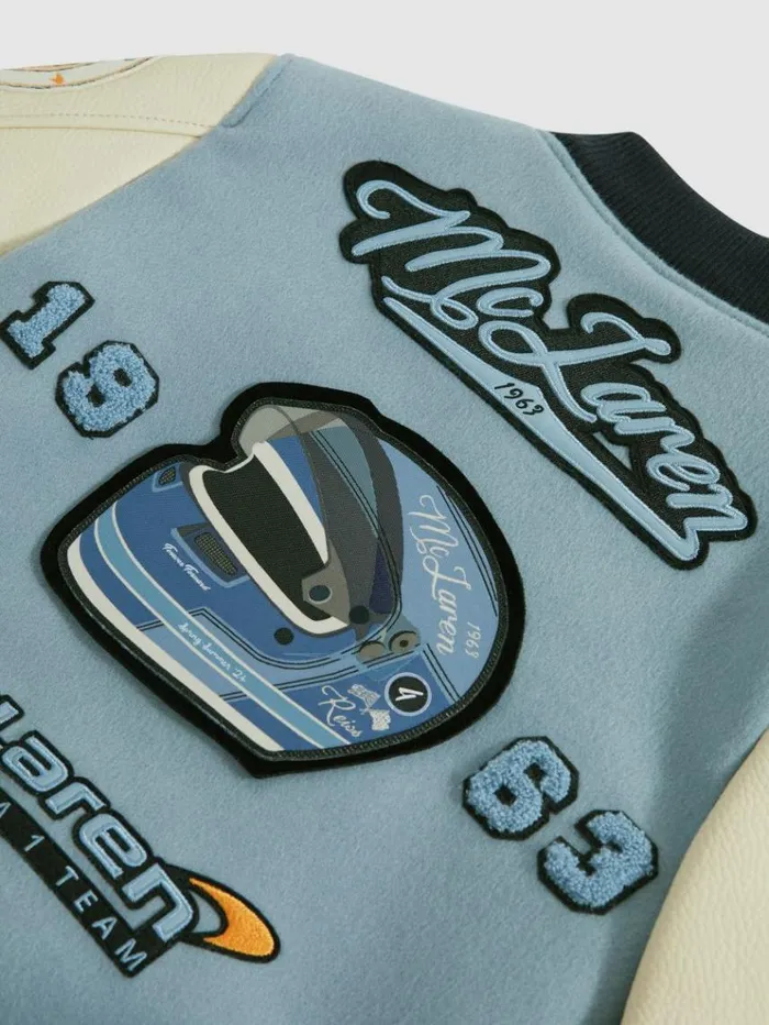 REISS Reiss X Mclaren F1 Team Children McLaren F1 Leather Varsity Jacket Airforce Blueecru