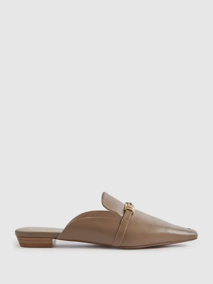 REISS Sandals Women Flat Leather Mules Taupe