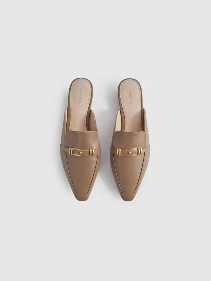 REISS Sandals Women Flat Leather Mules Taupe
