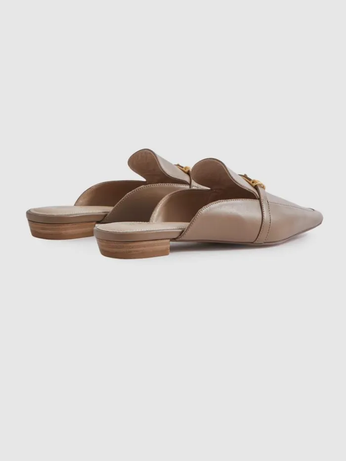 REISS Sandals Women Flat Leather Mules Taupe