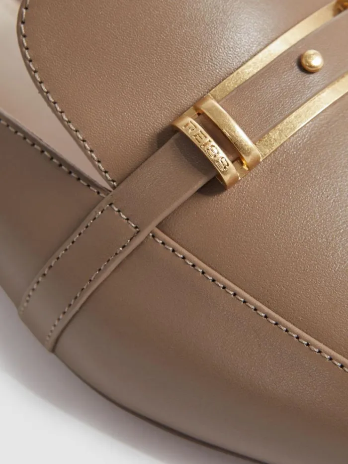 REISS Sandals Women Flat Leather Mules Taupe