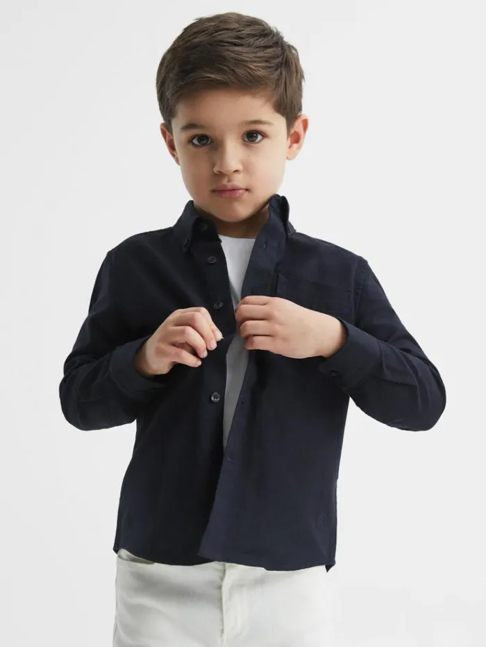 REISS Shirts Children Slim Fit ButtonDown Oxford Shirt Navy