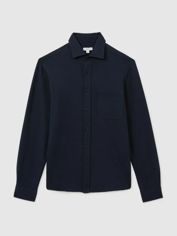 REISS Shirts Men Cotton Blend Twill Overshirt Navy