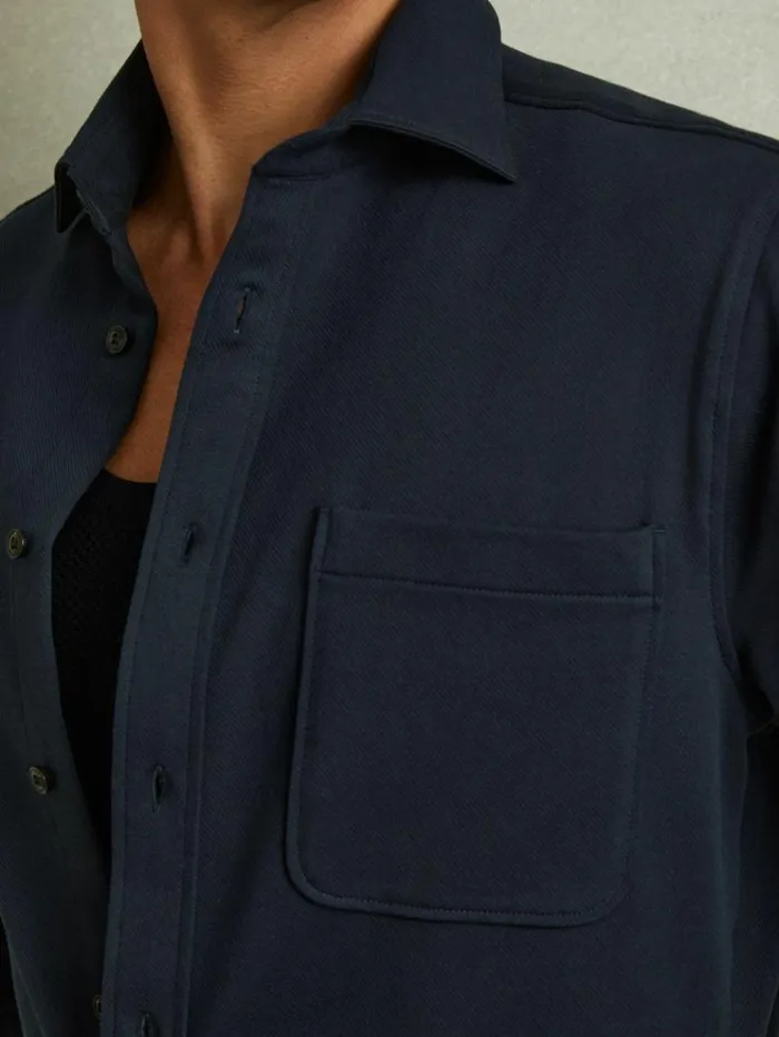 REISS Shirts Men Cotton Blend Twill Overshirt Navy