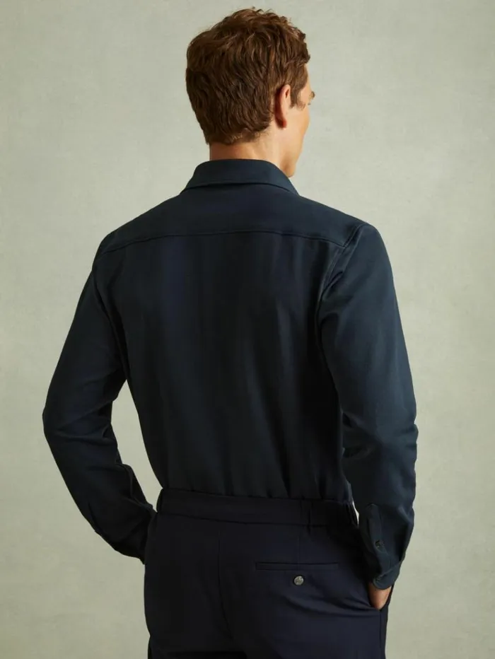 REISS Shirts Men Cotton Blend Twill Overshirt Navy
