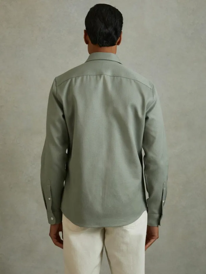 REISS Shirts Men Cotton Canvas Overshirt Sage Green