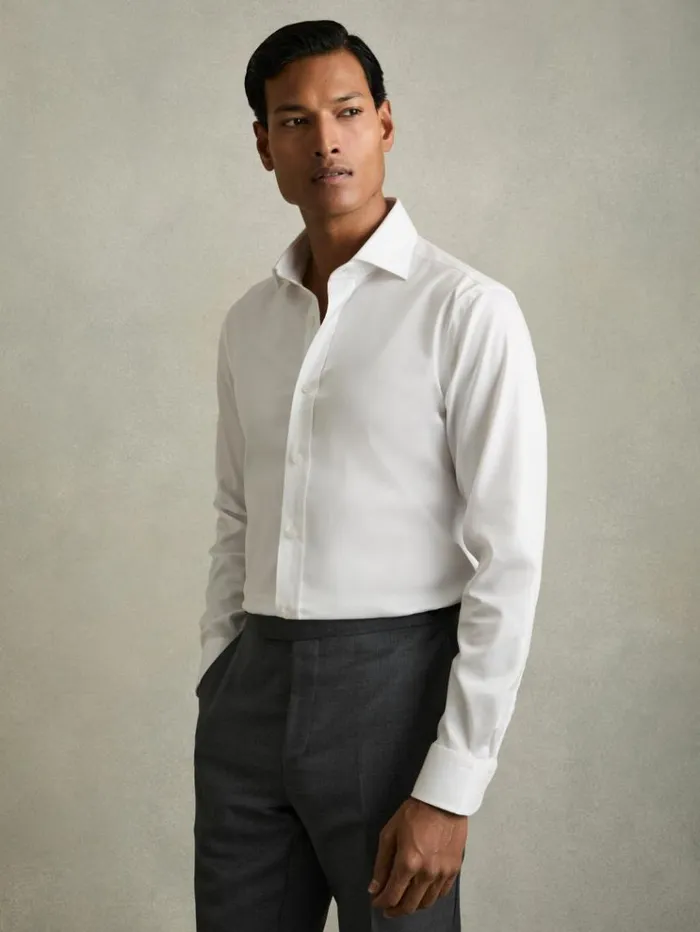 REISS Shirts Men CottonTencel Stretch Shirt White
