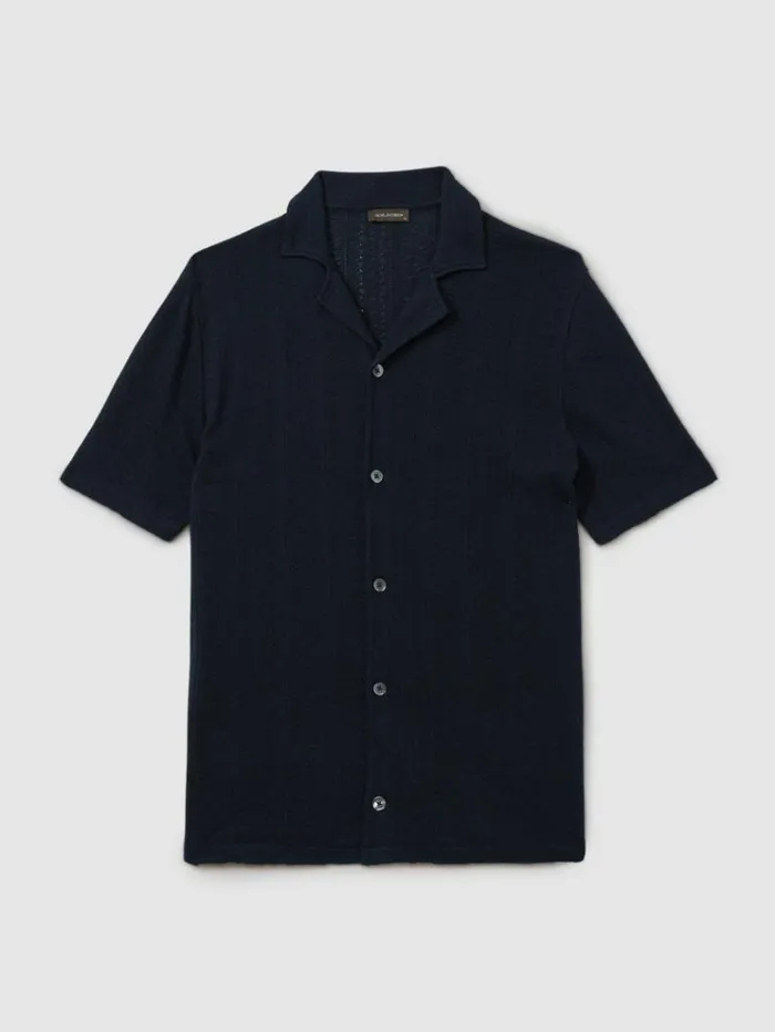 REISS Shirts Men Oscar Jacobson 100 Cotton OpenCollar Polo Shirt Navy
