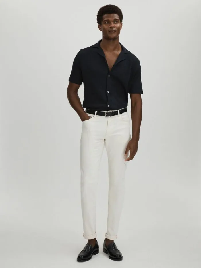 REISS Shirts Men Oscar Jacobson 100 Cotton OpenCollar Polo Shirt Navy