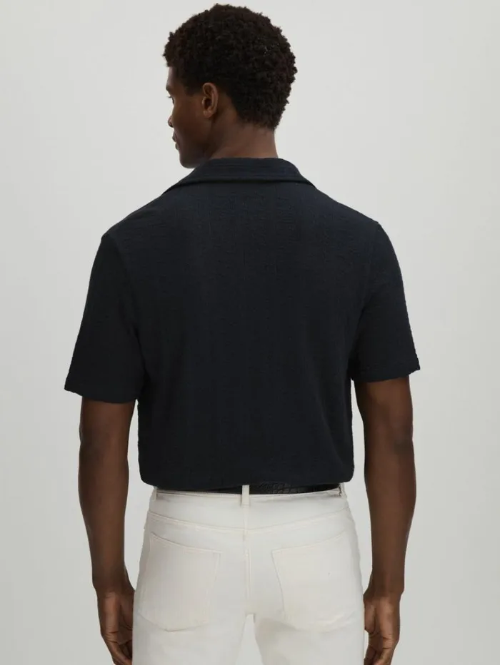 REISS Shirts Men Oscar Jacobson 100 Cotton OpenCollar Polo Shirt Navy