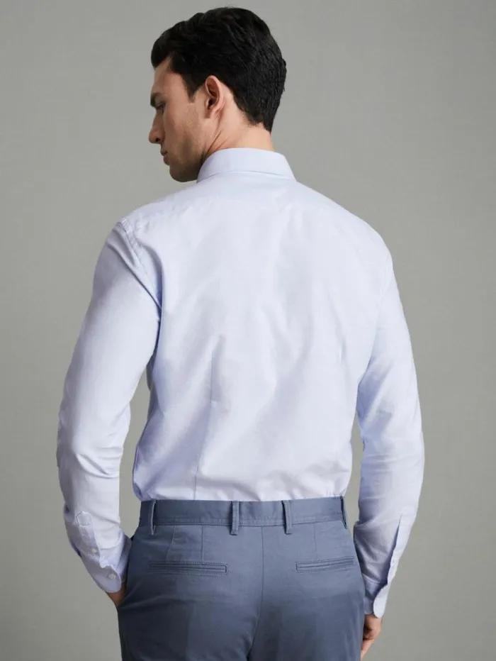 REISS Shirts Men Slim Fit Cotton Oxford Shirt Soft Blue