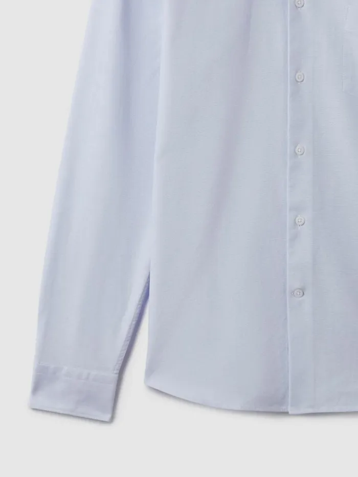 REISS Shirts Men Slim Fit Cotton Oxford Shirt Soft Blue