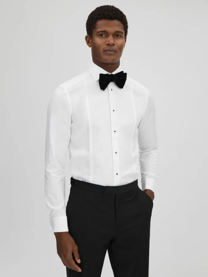 REISS Shirts Men Slim Fit Double Cuff Tuxedo Shirt White