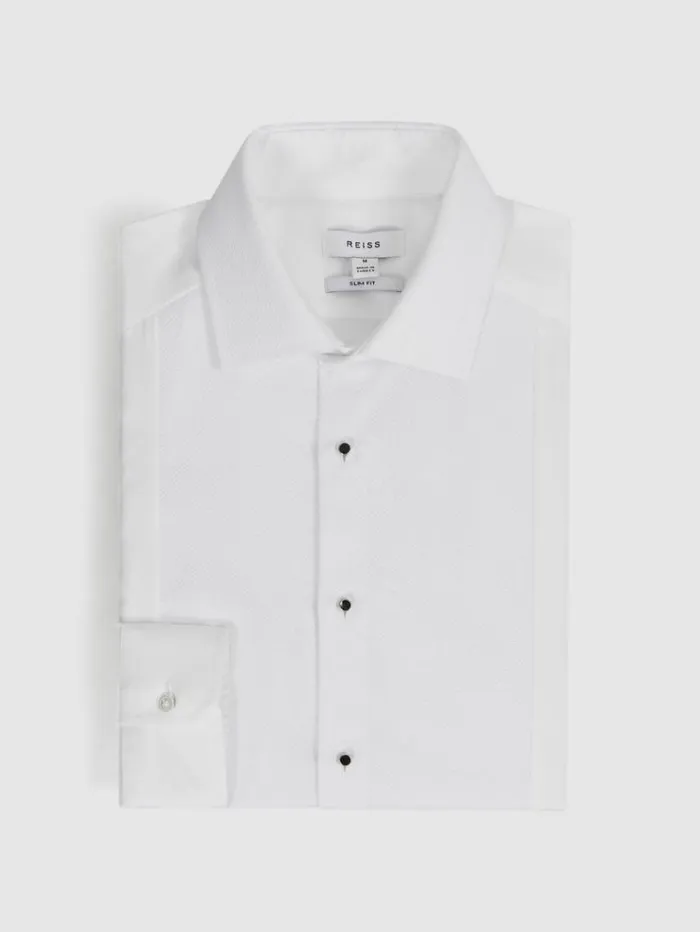REISS Shirts Men Slim Fit Double Cuff Tuxedo Shirt White