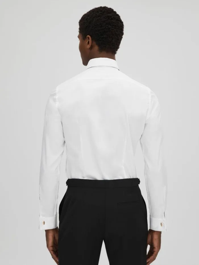 REISS Shirts Men Slim Fit Double Cuff Tuxedo Shirt White