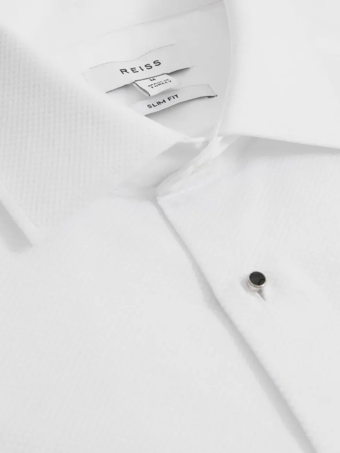 REISS Shirts Men Slim Fit Double Cuff Tuxedo Shirt White
