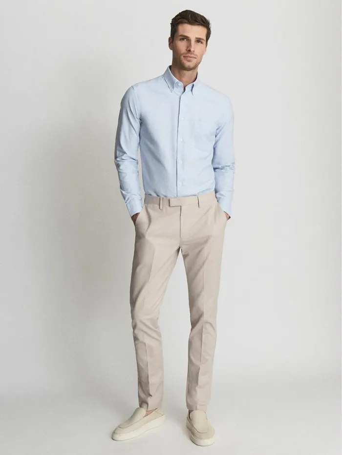 REISS Shirts Men Soft Wash Button Down Oxford Shirt Soft Blue