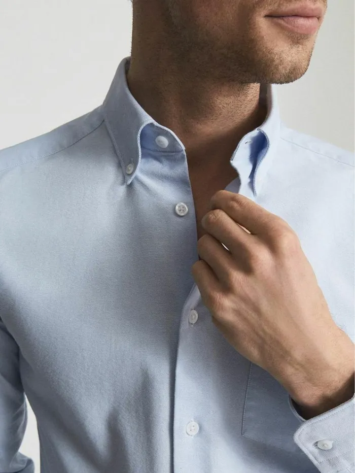 REISS Shirts Men Soft Wash Button Down Oxford Shirt Soft Blue