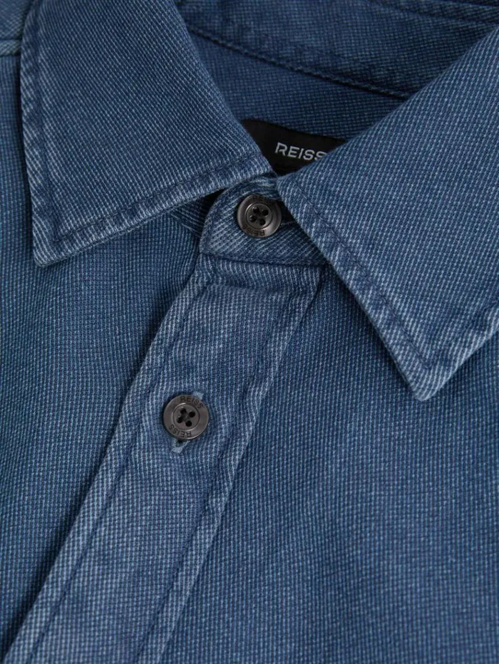 REISS Shirts Men Textured Denim Overshirt Indigo Blue