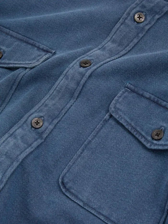 REISS Shirts Men Textured Denim Overshirt Indigo Blue