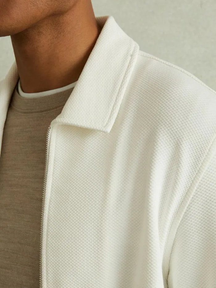 REISS Shirts Men Textured Zip Through Jacket Off White