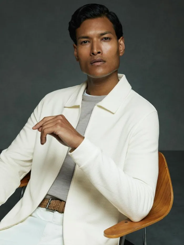 REISS Shirts Men Textured Zip Through Jacket Off White