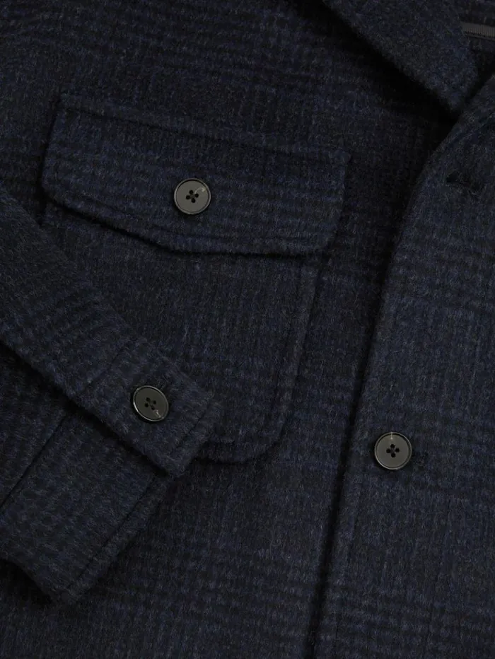 REISS Shirts Men WoolBlend Fleece Collar Overshirt Navy