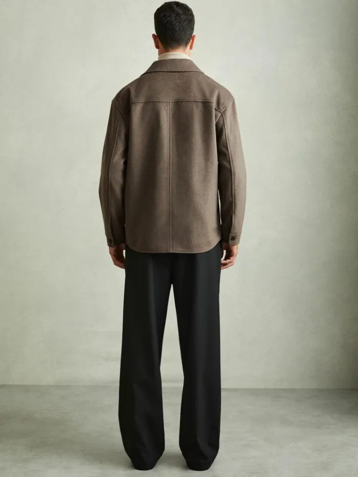 REISS Shirts Men Wool Blend Melton Overshirt Light Brown