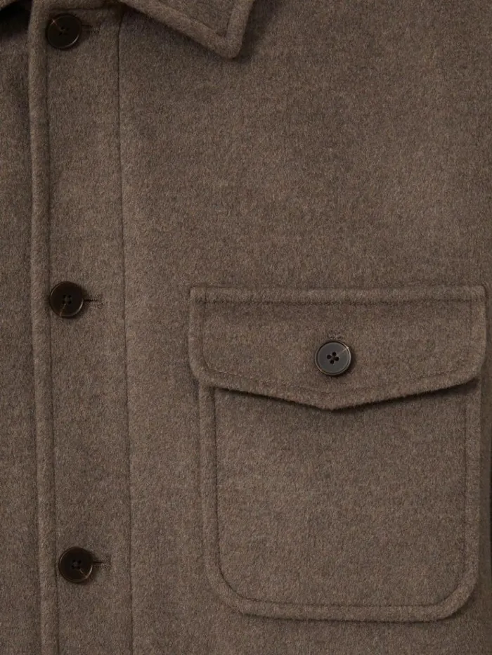REISS Shirts Men Wool Blend Melton Overshirt Light Brown