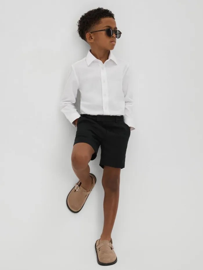 REISS Shorts Children Slim Fit Linen Adjustable Shorts Navy