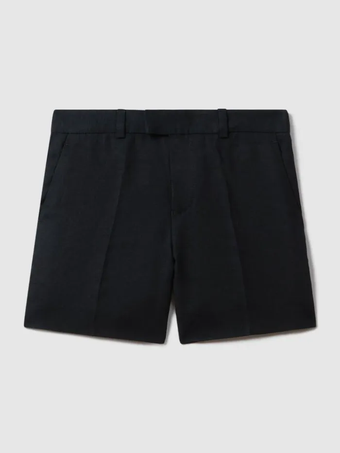 REISS Shorts Children Slim Fit Linen Adjustable Shorts Navy
