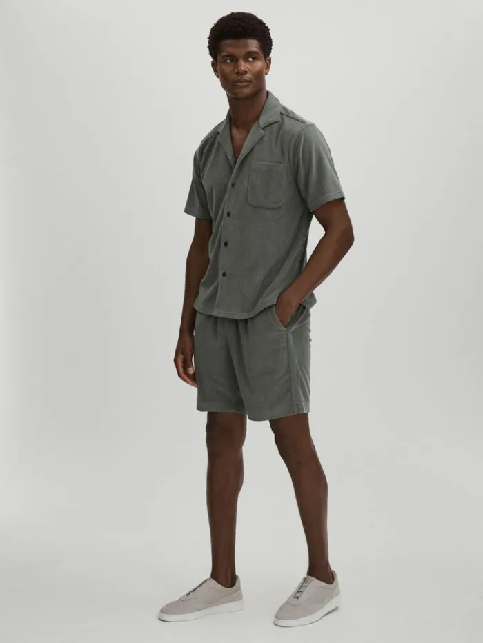 REISS Shorts Men Paige Terry Drawstring Shorts Grey
