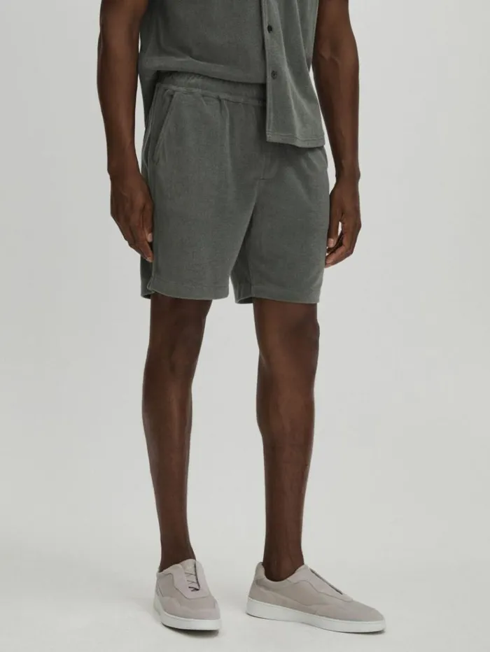 REISS Shorts Men Paige Terry Drawstring Shorts Grey