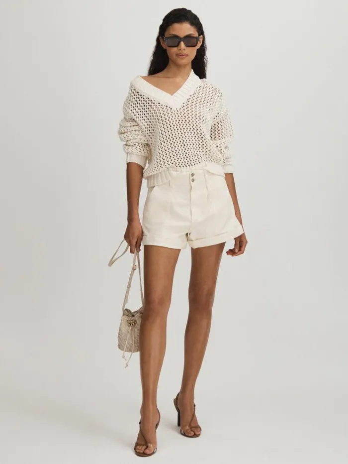 REISS Shorts Women Paige High Rise Shorts With TurnedUp Hems Sand