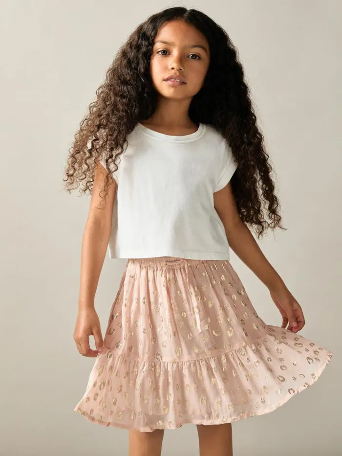 REISS Skirts and Shorts Children Metallic Print Flounced Hem Skirt Pink