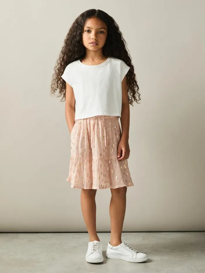 REISS Skirts and Shorts Children Metallic Print Flounced Hem Skirt Pink