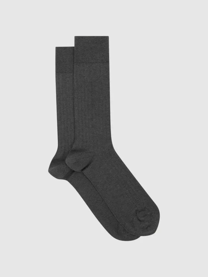 REISS Socks and Underwear Men Ribbed Socks Charcoal