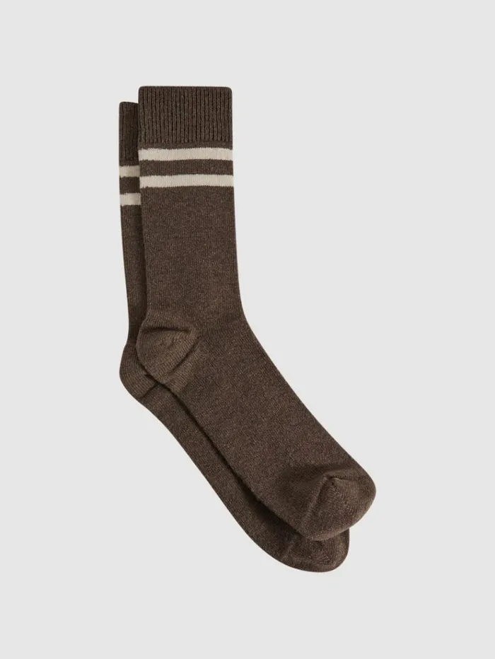 REISS Socks and Underwear Men Wool Blend Striped Crew Socks Brown Melange