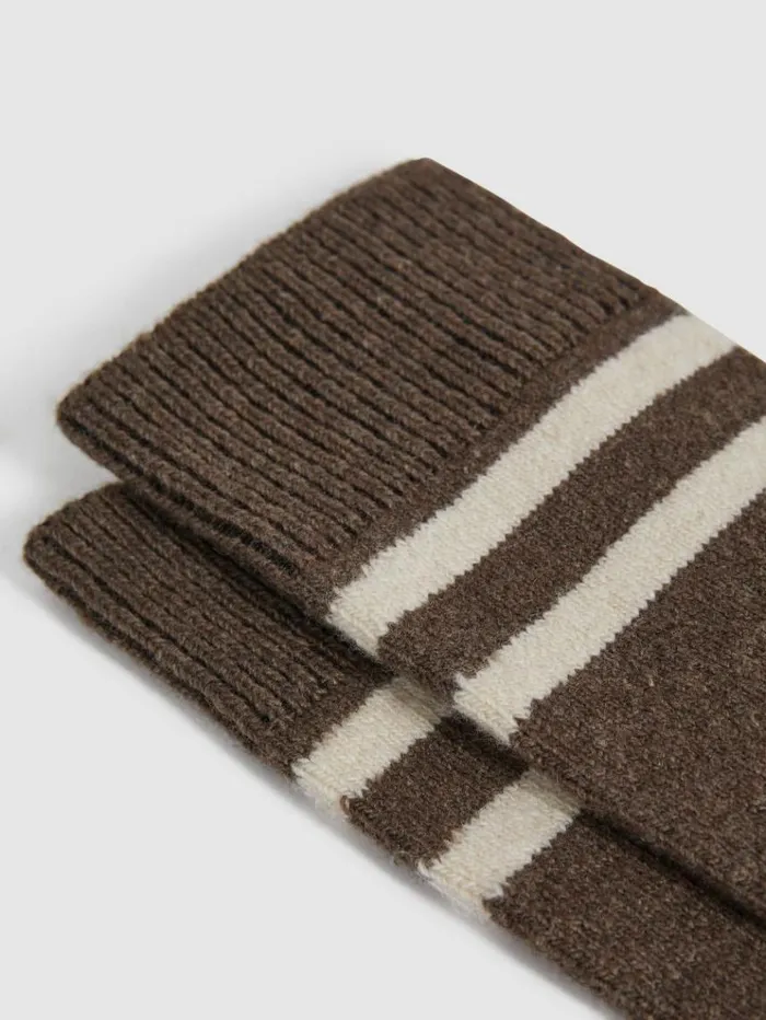 REISS Socks and Underwear Men Wool Blend Striped Crew Socks Brown Melange