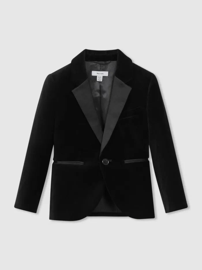 REISS Suits and Tailoring Children Velvet Single Breasted Blazer Black