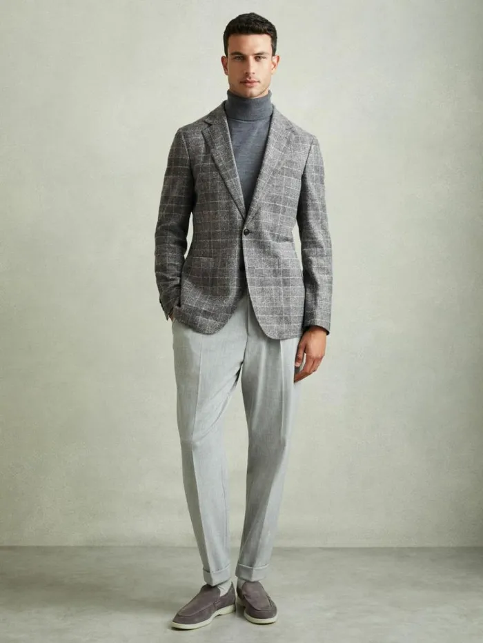 REISS Suits and Tailoring Men Checked Single Breasted Blazer With Wool Grey